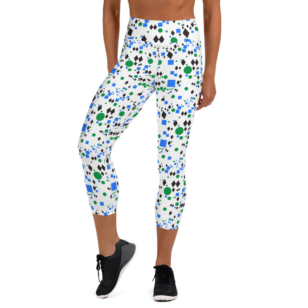 Woman modeling the Trail Marker capri leggings from the front.