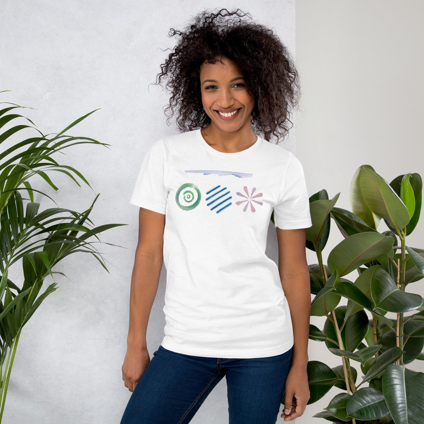 Woman Modeling the Beach Day 3 Printed T-shirt in White from the front.